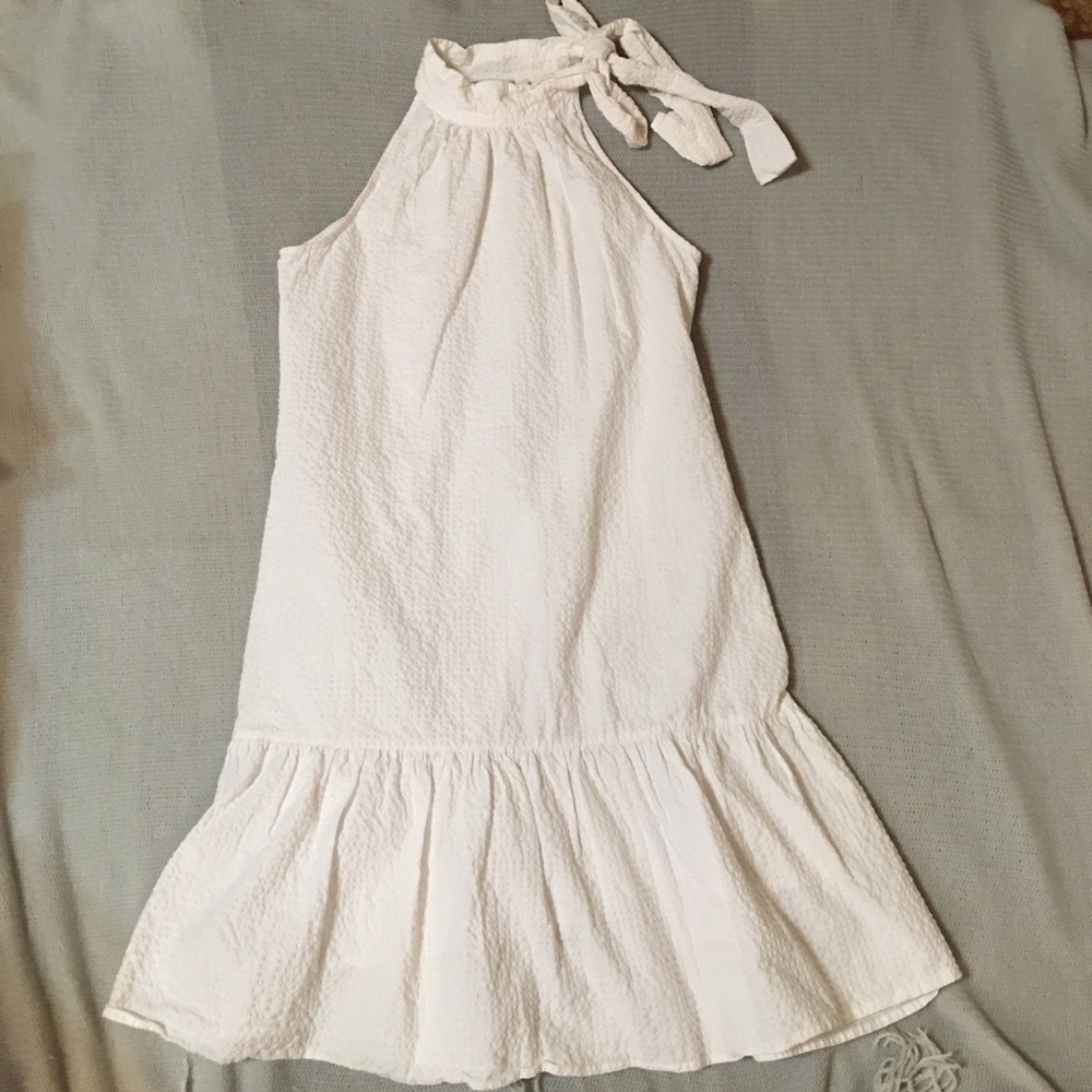 Vineyard Vines Flounce Seersucker Tie Neck Dress
